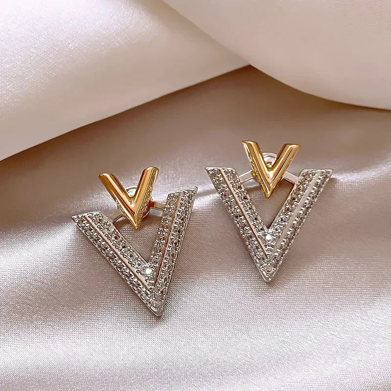 VividLuxe Zircon Letter V Earrings