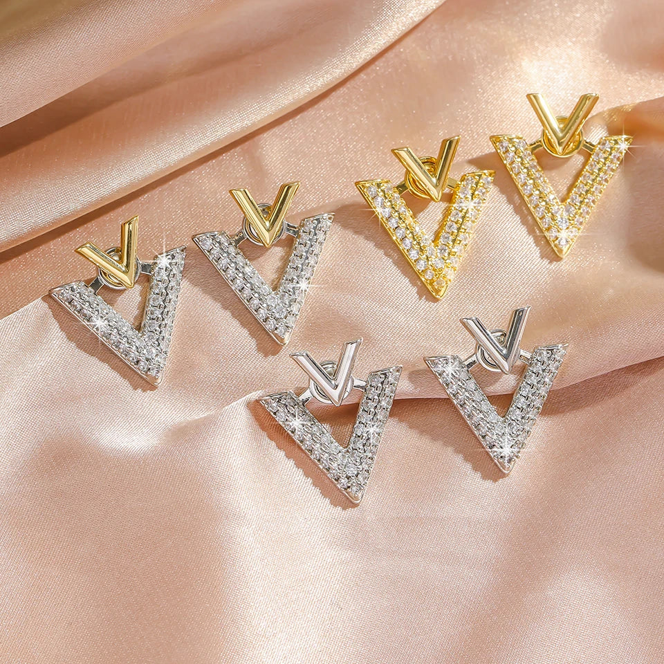 VividLuxe Zircon Letter V Earrings