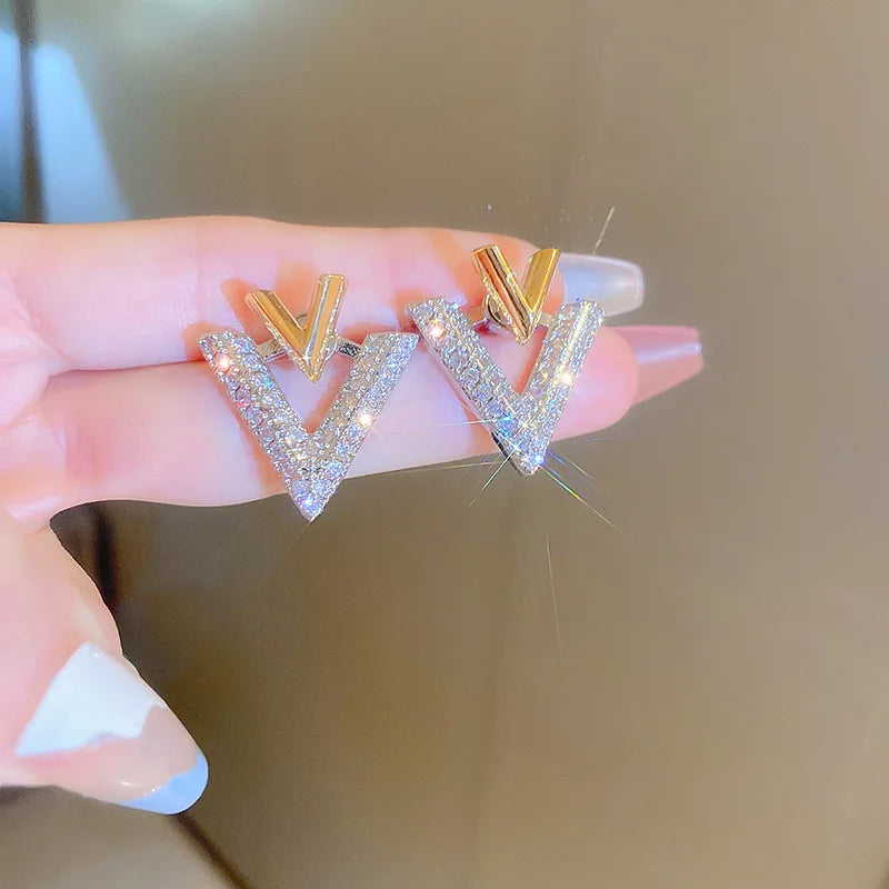 VividLuxe Zircon Letter V Earrings