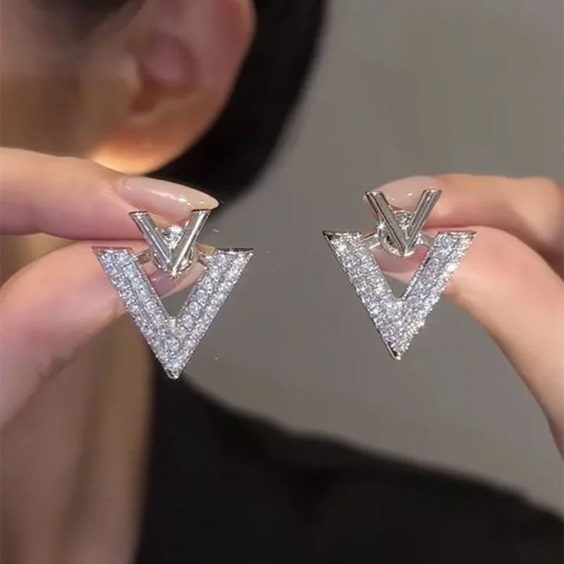 VividLuxe Zircon Letter V Earrings