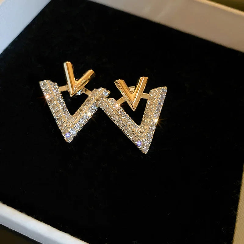 VividLuxe Zircon Letter V Earrings