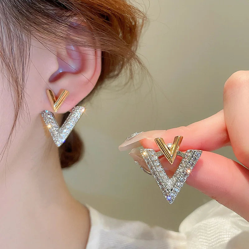 VividLuxe Zircon Letter V Earrings