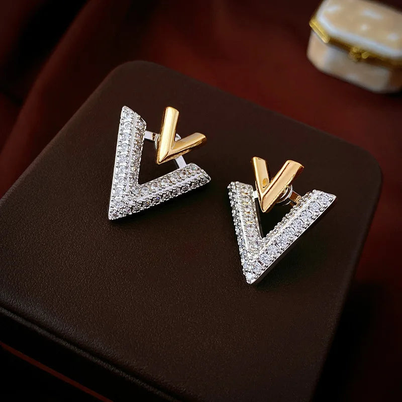 VividLuxe Zircon Letter V Earrings